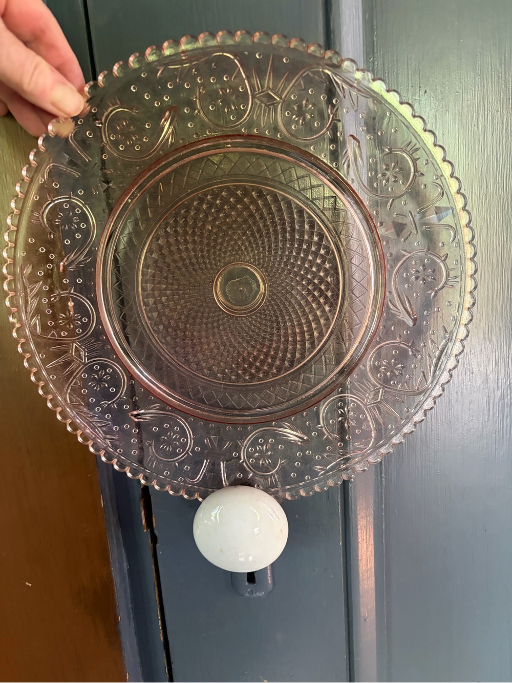 30's pink pressed glass plate from the Tiara Glass Sandwich Pink Collection